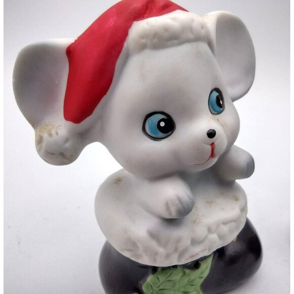 Christmas Animals Homco Ceramic Mouse Puppy Kitten Figures Santa Boots 1960s - Picture 16 of 16